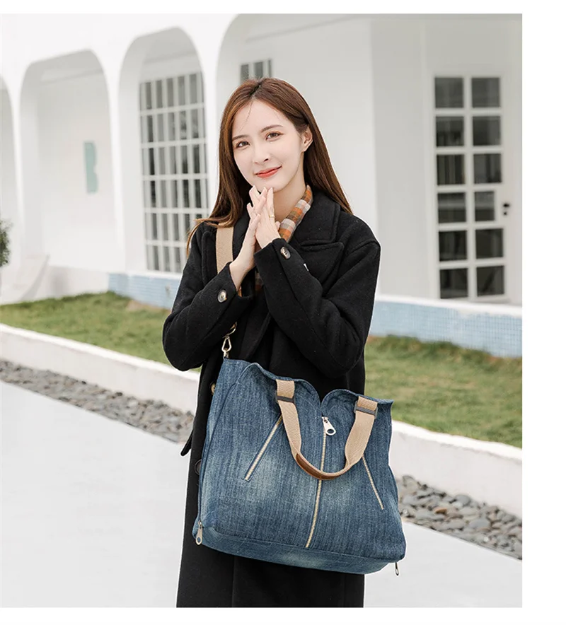 2023 Top Quality Women Denim Shoulder Bags Large Size Jeans Handbags Totes Casual Women Bags 2 Colors Drop Shipping