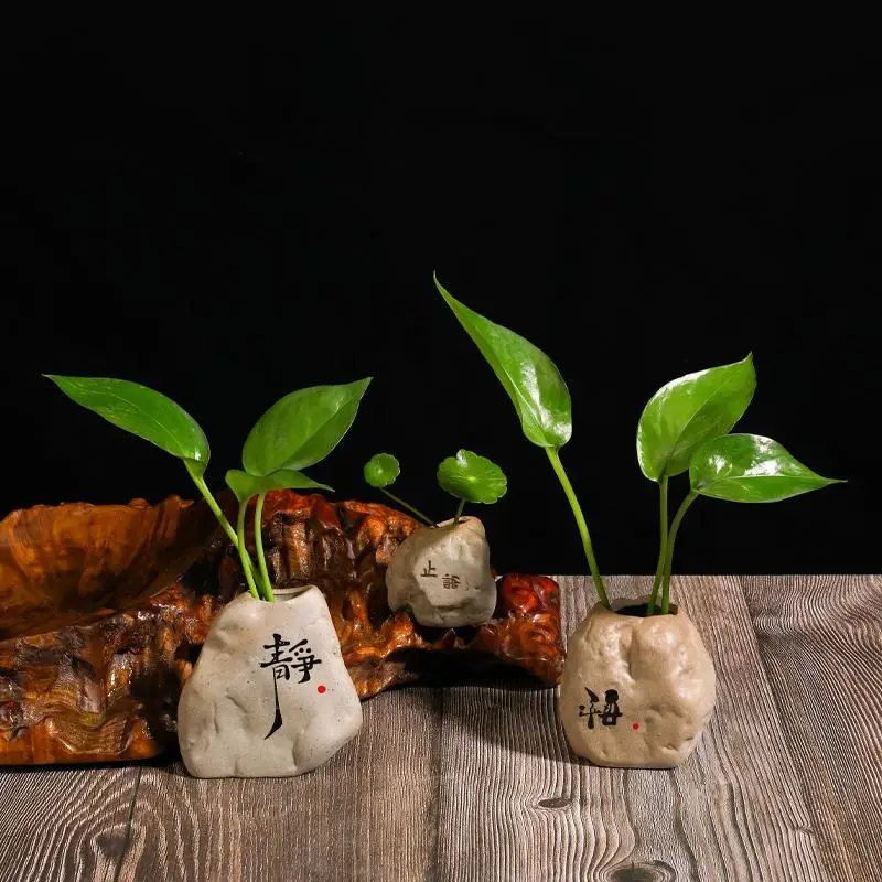 세련된 선(禪)풍 차 테이블 세라믹 장식품 사무실 데스크탑 소형 디스플레이 수경 재배 화분 모조석 장식