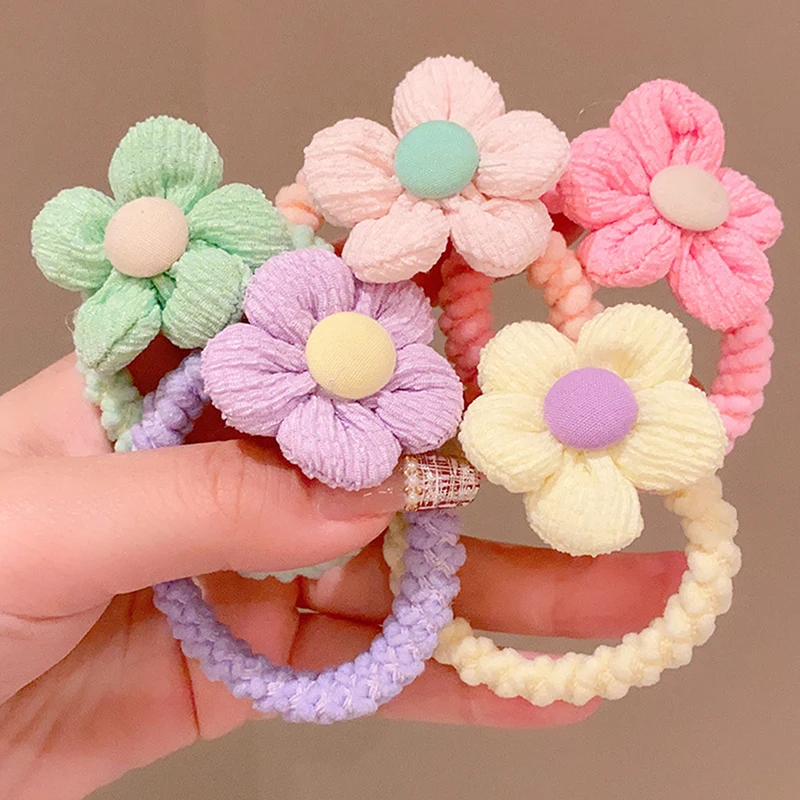 Light Color Diameter 6cm Big Fold Flower Elastic Hair Band For Girl