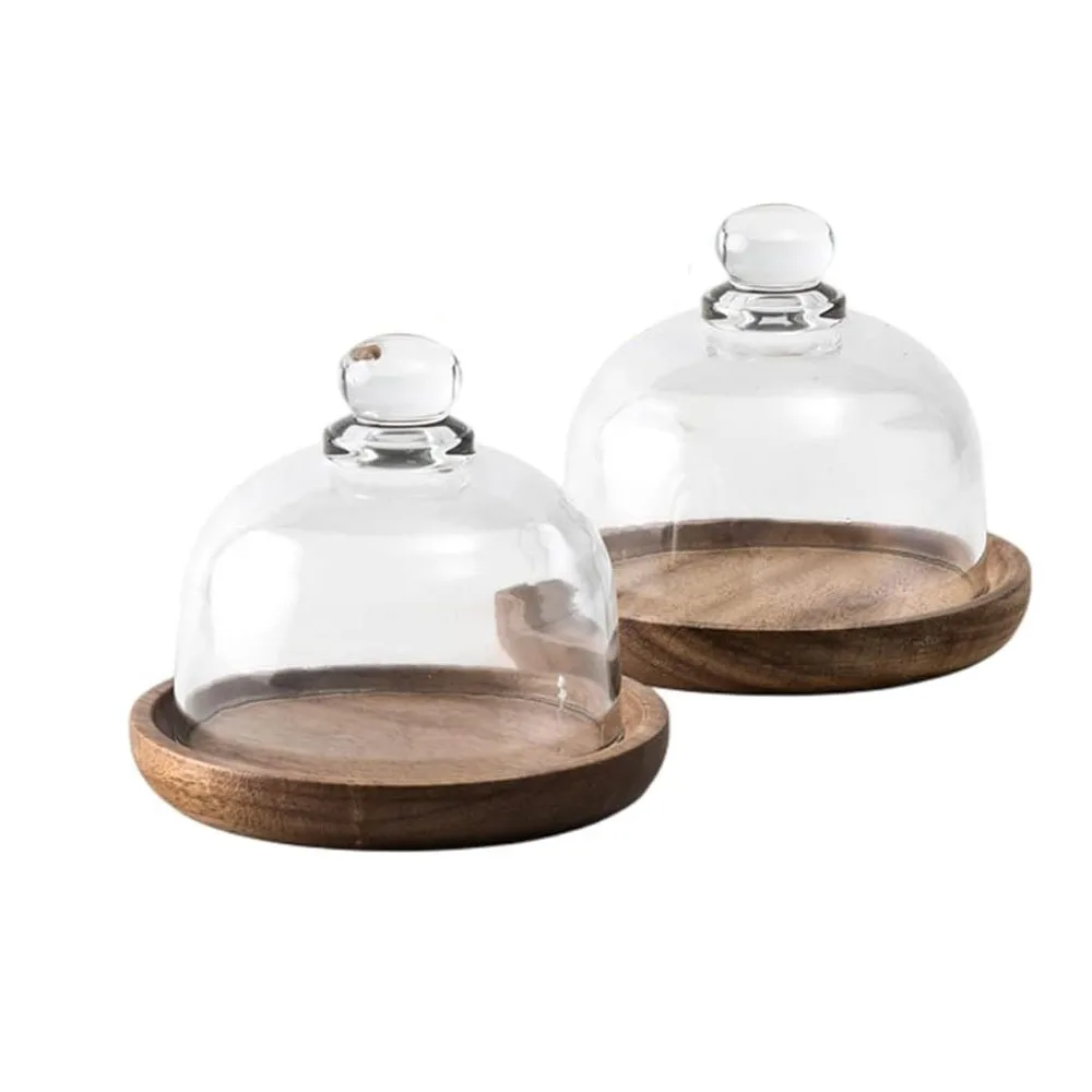 Mini Glass Dessert Dome with Base Small Decorative Cake Tray with Glass Dome Cover Cake Fruit Display Server Tray for Kitchen