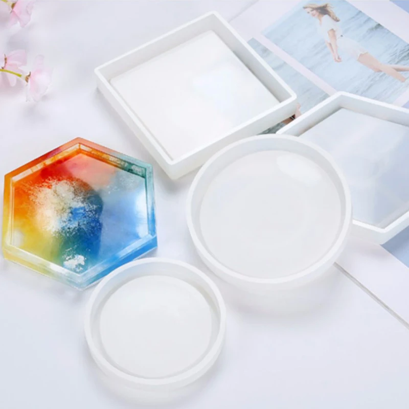 Diy Crystal Epoxy Resin Mold Square Round Hexagon Coaster Silicone Mold Home Decoration Cup Mat Pad DIY Handmade Craft