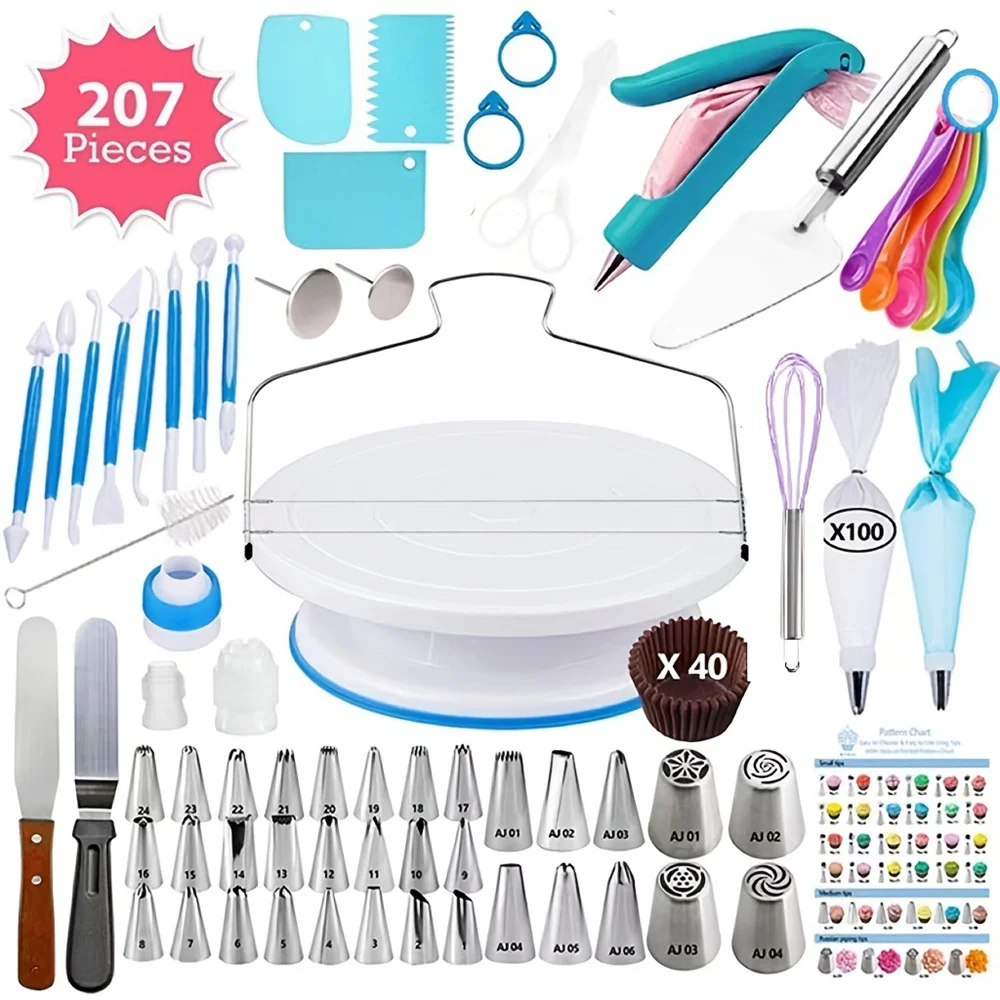 207pcs Cake Decorating Tool Kit Including Cake Turnable Cale Lever ...