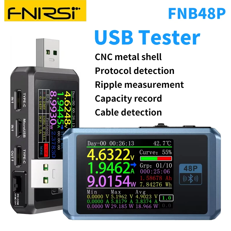 FNIRSI FNB48P USB 테스터 전압계 전류계 TYPE-C 고속 충전 ..