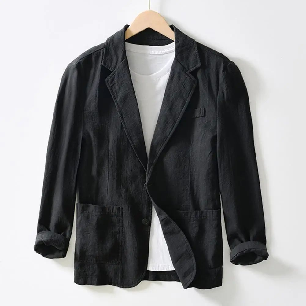 Men Suit Jacket Men's Business Casual Suit Coat with Large Pockets Loose Fit Lapel Solid Color Single Breasted Jacket for Long