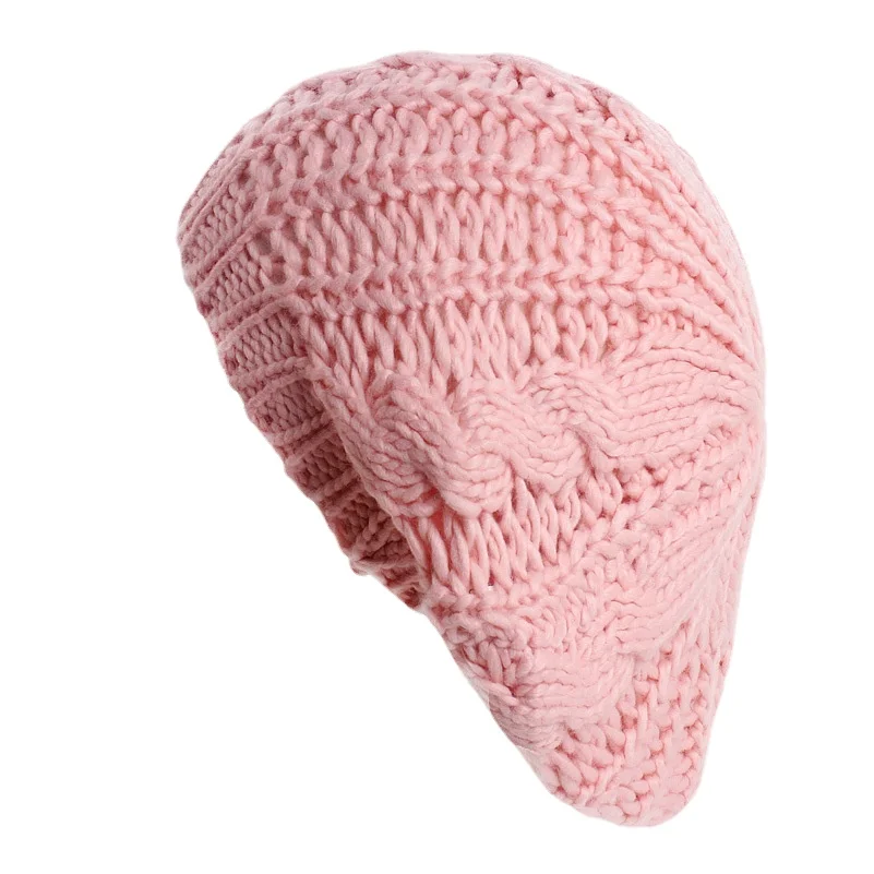 Winter  Knitted  Beanie Hat  For Women  Lady 's Twist knitting Beret   Winter  Solid  Skullies & Beanies 3