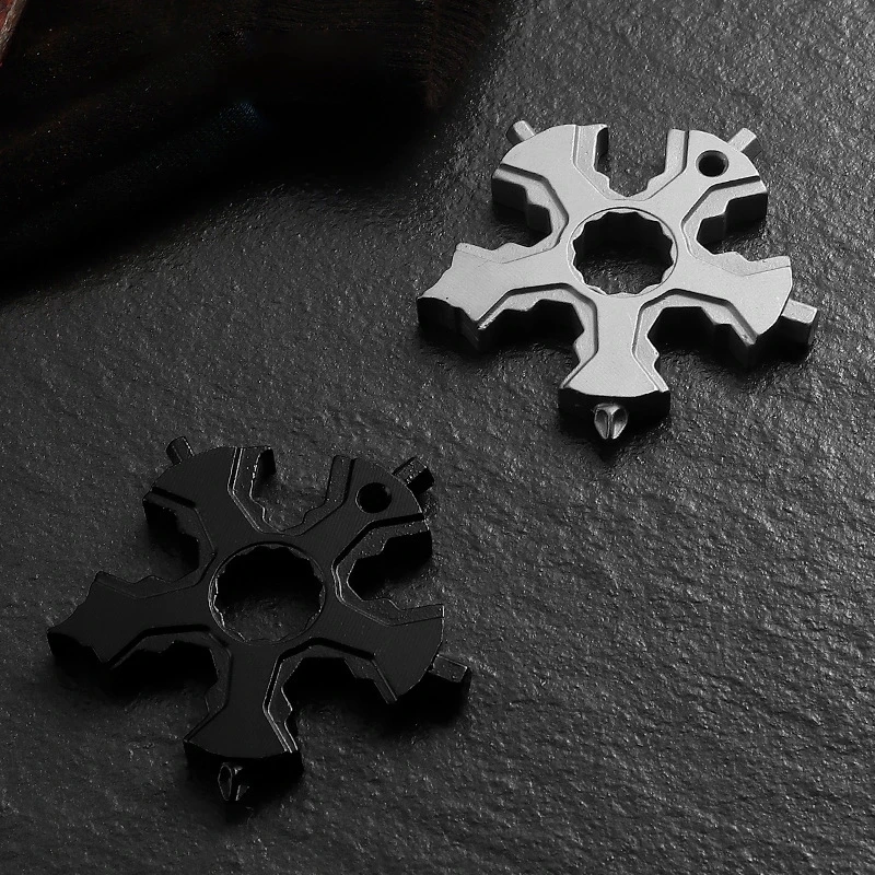 

Multifunctional Snowflake Wrench Outdoor EDC Tool Bike Repairing 16 In 1 Keychain Pentagonal Compact Portable Snowflake Tool