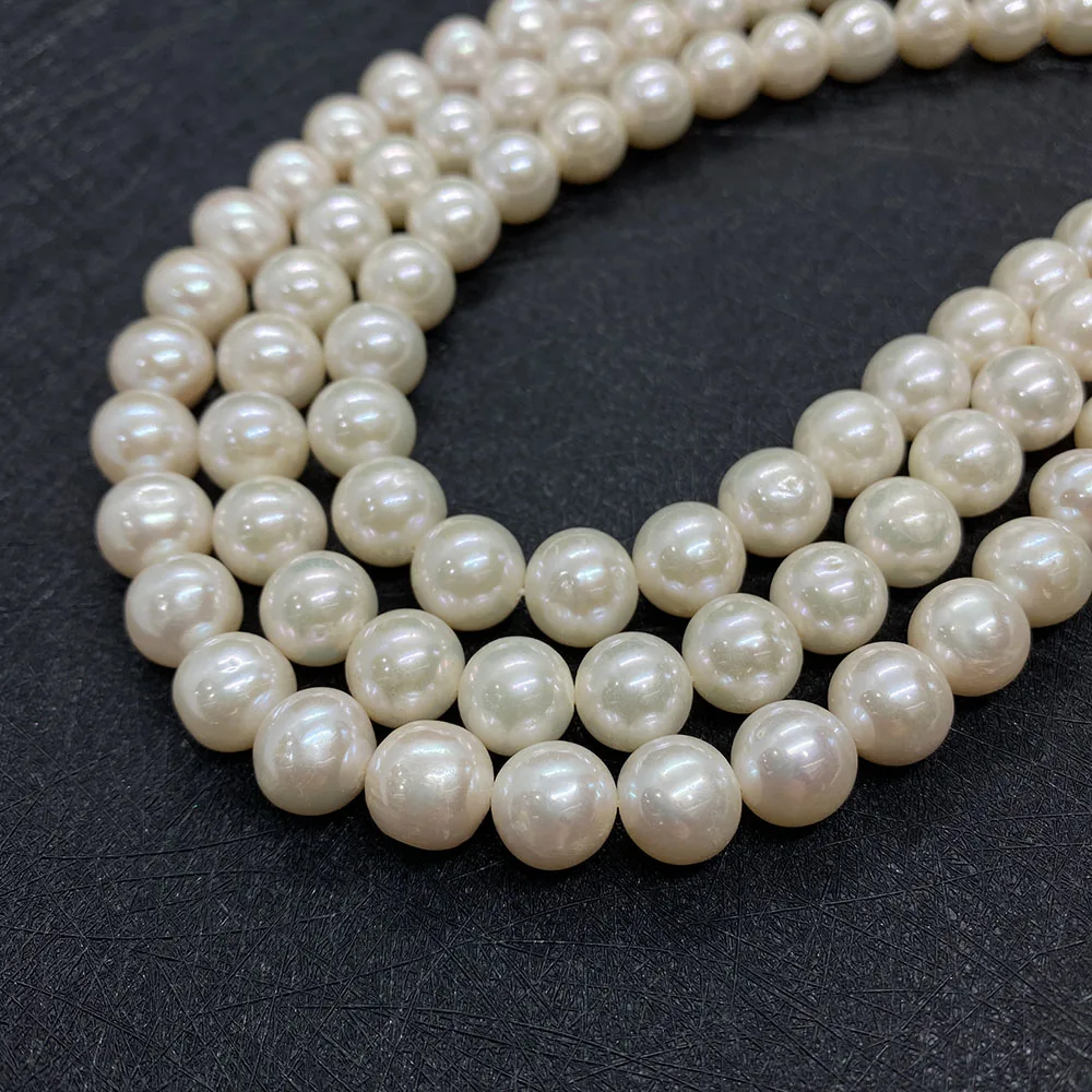 Natural Freshwater Pearl Beads High Quality White Round Perforated Beads DIY Necklace Earrings Jewelry Accessories 11-12mm