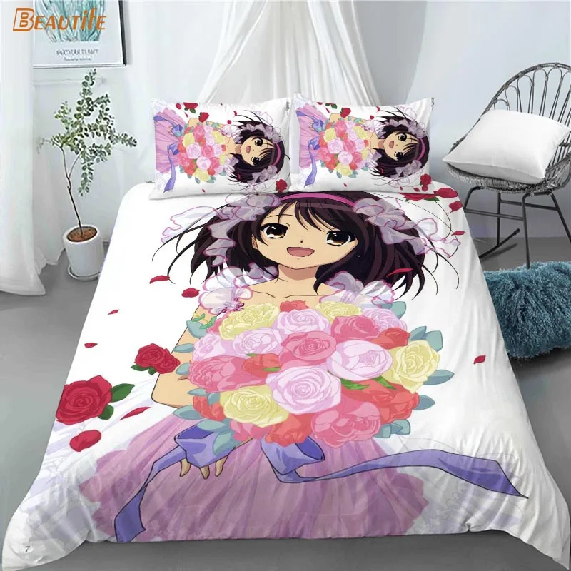 

Suzumiya Haruhi No Yuuutsu Anime 1 Duvet Cover 2 Pillowcases Polyester Fabric Bedding Set Family Boy Kid Set Duvet Cover Set
