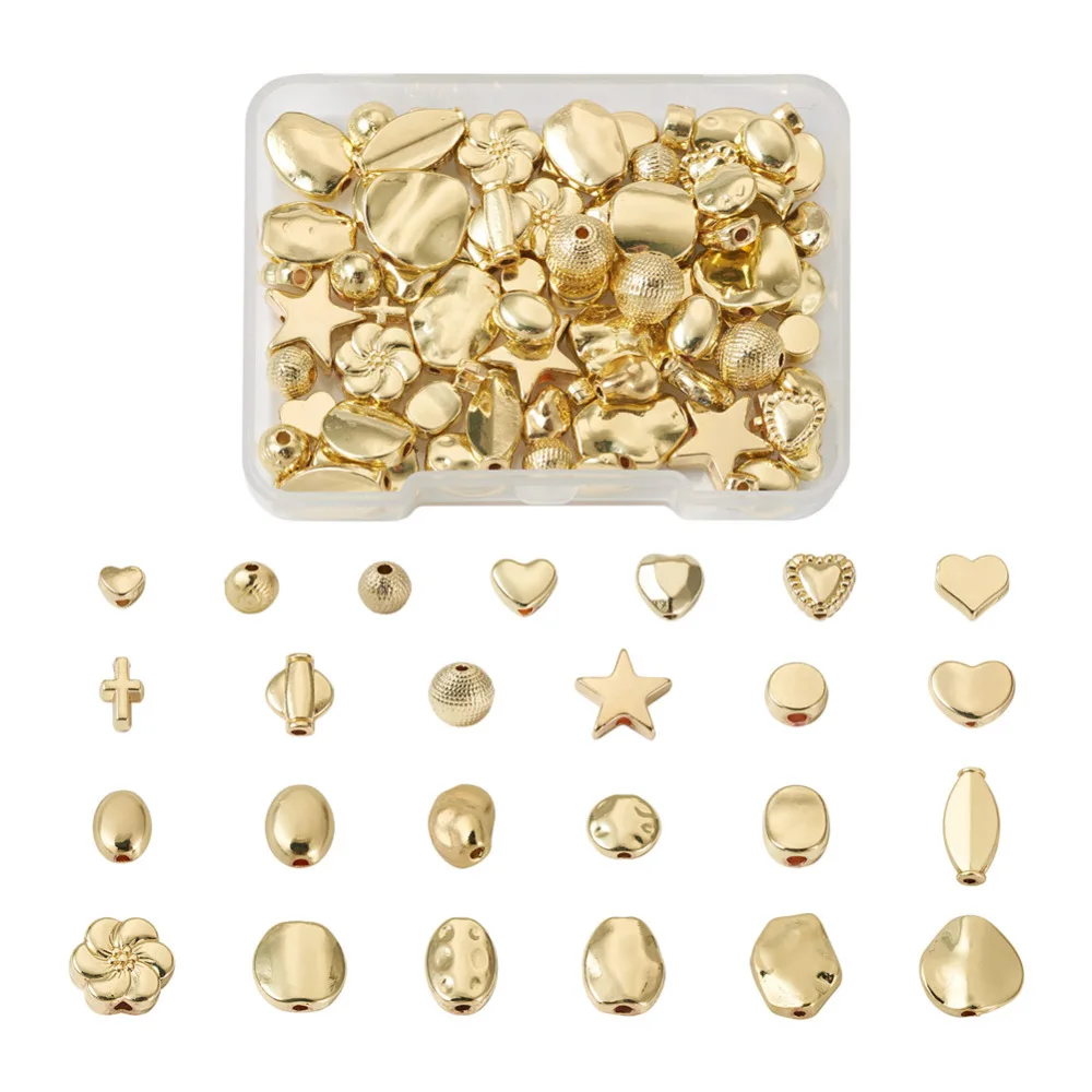 

100Pcs Alloy Mixed Shape Beads Flat Round & Heart & Cross Spacer Beads for DIY Bracelet Jewelry Making Crafts Decor Accessories