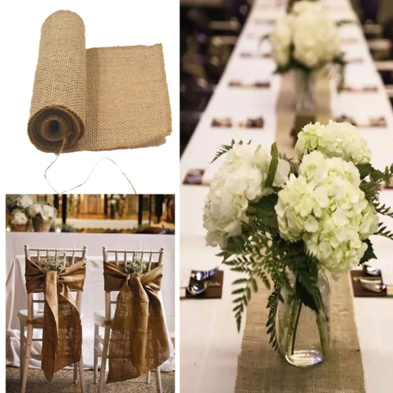 

30CM *10M Natural Jute Burlap Fabric Roll For Country Rustic Party Decoration Gift Packing