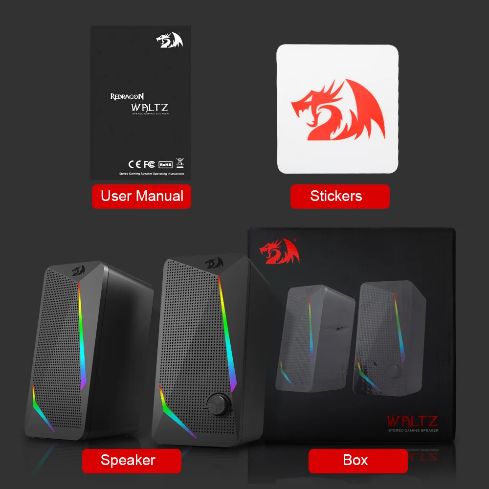 Computer Speakers REDRAGON Waltz GS510 3.5mm aux 2.0 stereo surround music RGB Gaming speakers sound bar for computer Desktop PC loudspeakers
