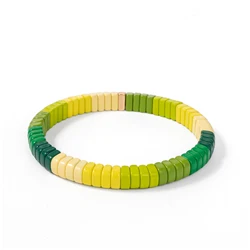 Vibrant Arch Shape Enamel Bracelet - Handmade Colorful Elastic Bead Bangle - 17.5cm (C5)
