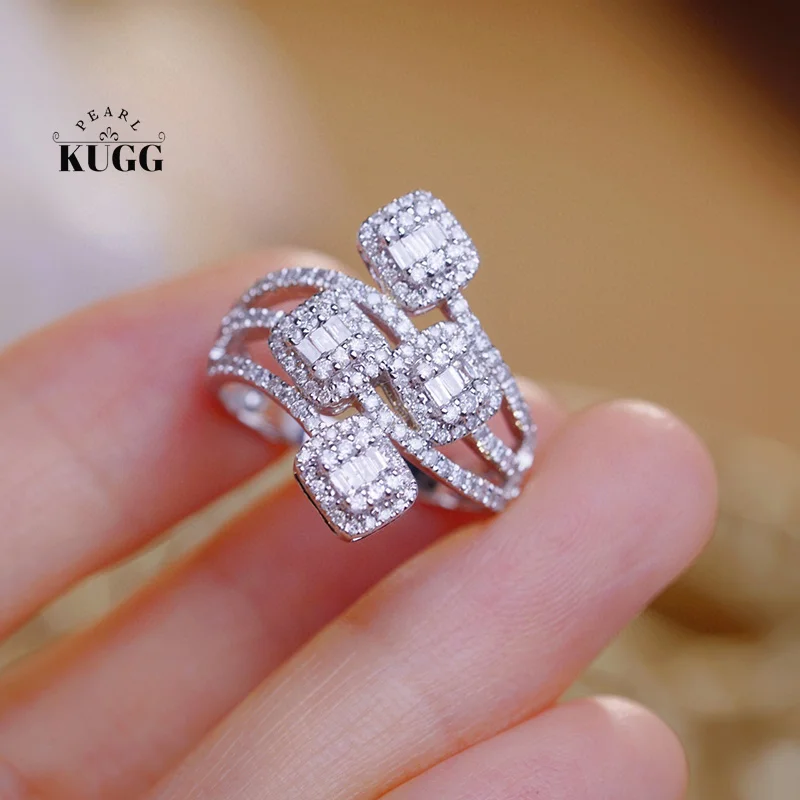 

KUGG 18K White Gold Rings Luxury Elegant Design 0.90carat Real Natural Diamond Engagement Ring for Women High Party Jewelry