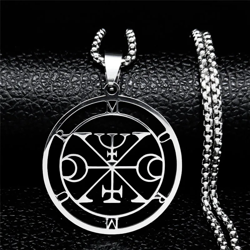 Sleek Lucifer Sigil Stainless Steel Satanic Necklace with Baphomet Charm
