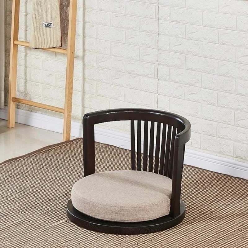 Japanese Zaisu Meditation Chair with Armrests with Back Support Asian Traditional Floor Tatami Chair Armchair Solid Ash Wood