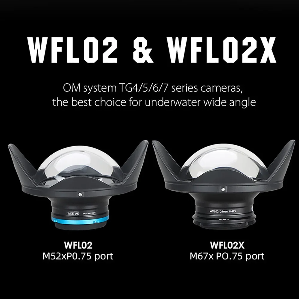 위파인 WFL02 WFL02X 스쿠버 다이빙 어안 와이드 앵글 렌즈 M67-24mm M52-24mm 나사형 TG 카메라 하우징 케이스 수중 촬영