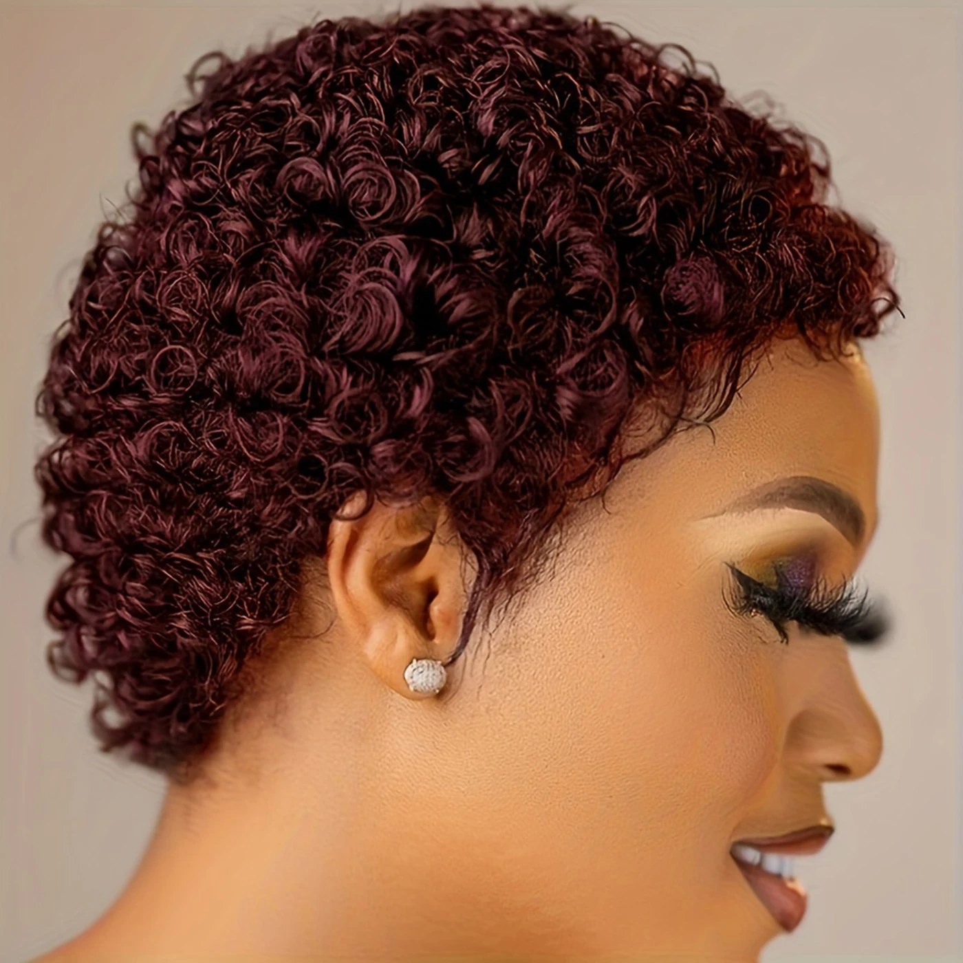 Honingblonde Braziliaanse Korte Krullend Menselijk Haar Pruik Afro Korte Pruiken Voor Vrouwen 4Inch Pixie Cut Pruik Menselijk Haar Volledige Machine Pruik