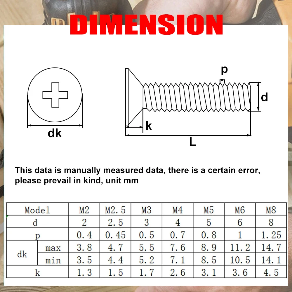 M2 M2.5 M3 M4 M5 M6 M8 Plastic Phillips Cross Nylon Flat Head Machine Threaded Insulate Screw Countersunk Bolt