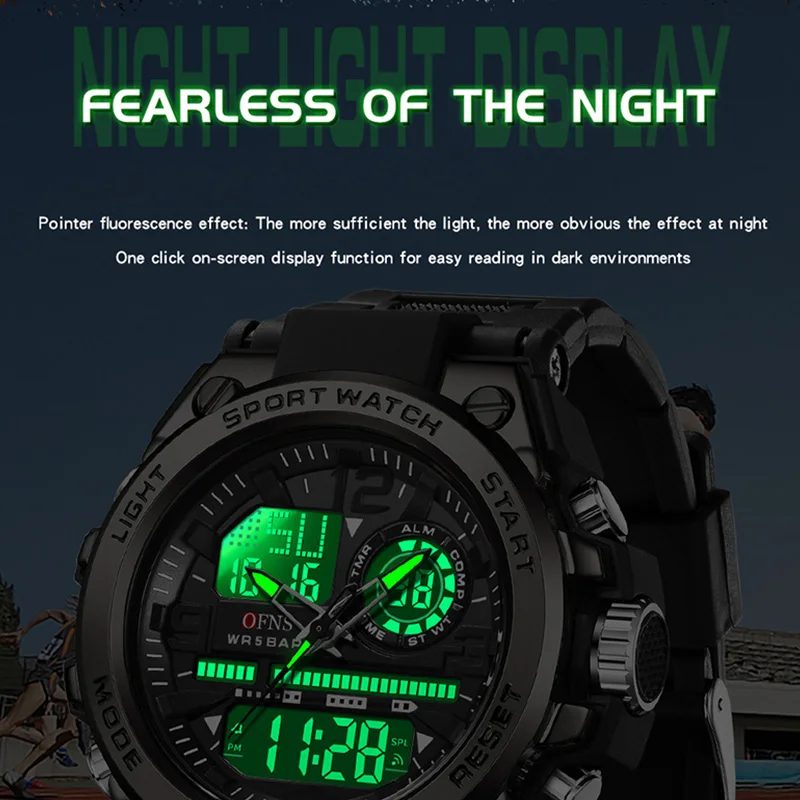 OFNS Hot sale Top Men's Watches 5ATM Waterproof G Style Outdoor Military Sport Wristwatch Quartz Watch for Men LED Digital Clock 5