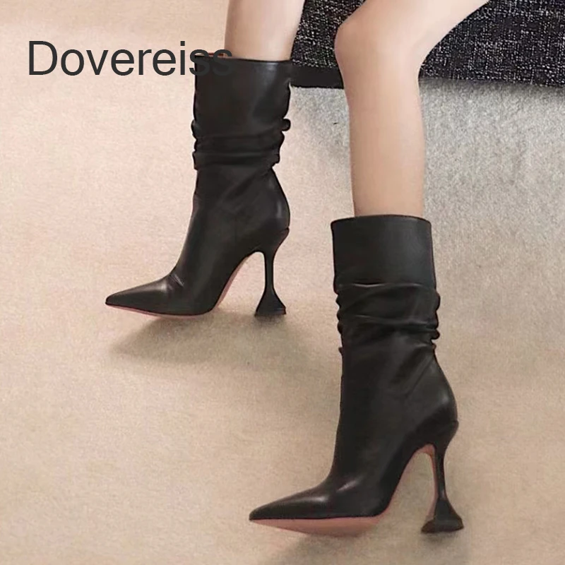 

Dovereiss 2022 Winter Red White Yellow Short Boots Fashion Clear Heels Ladies Female Boots Ankle Boots New Big Size40 41 42 43