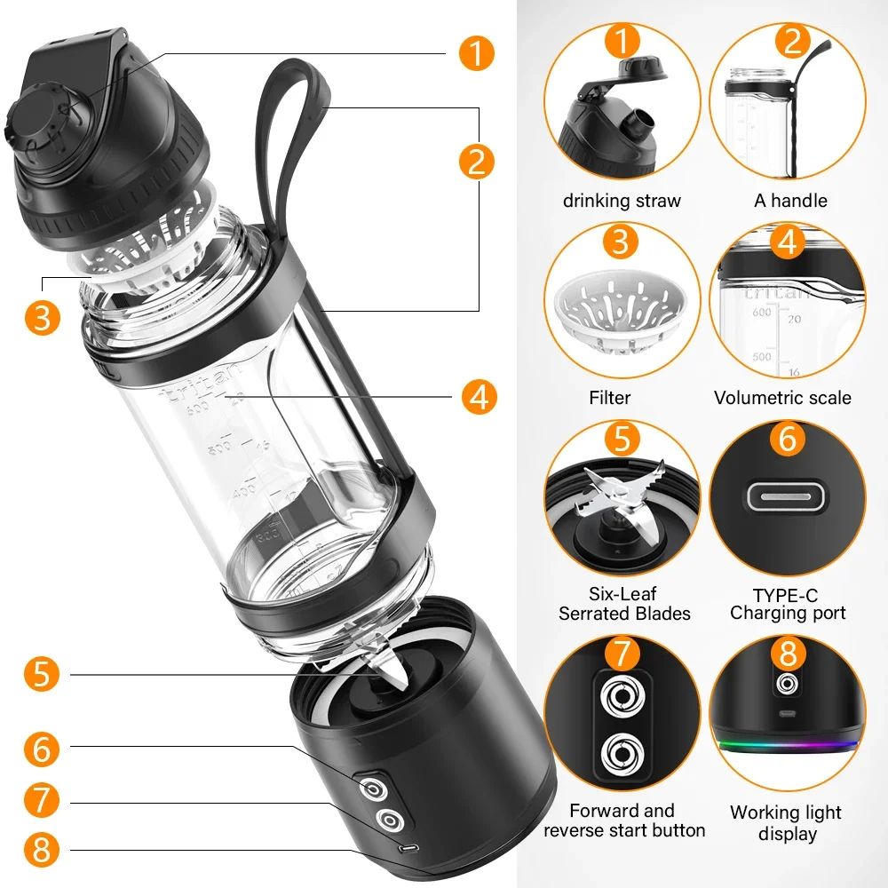 700ML USB Portable Electric Juicer – Mini Smoothie Blender 6