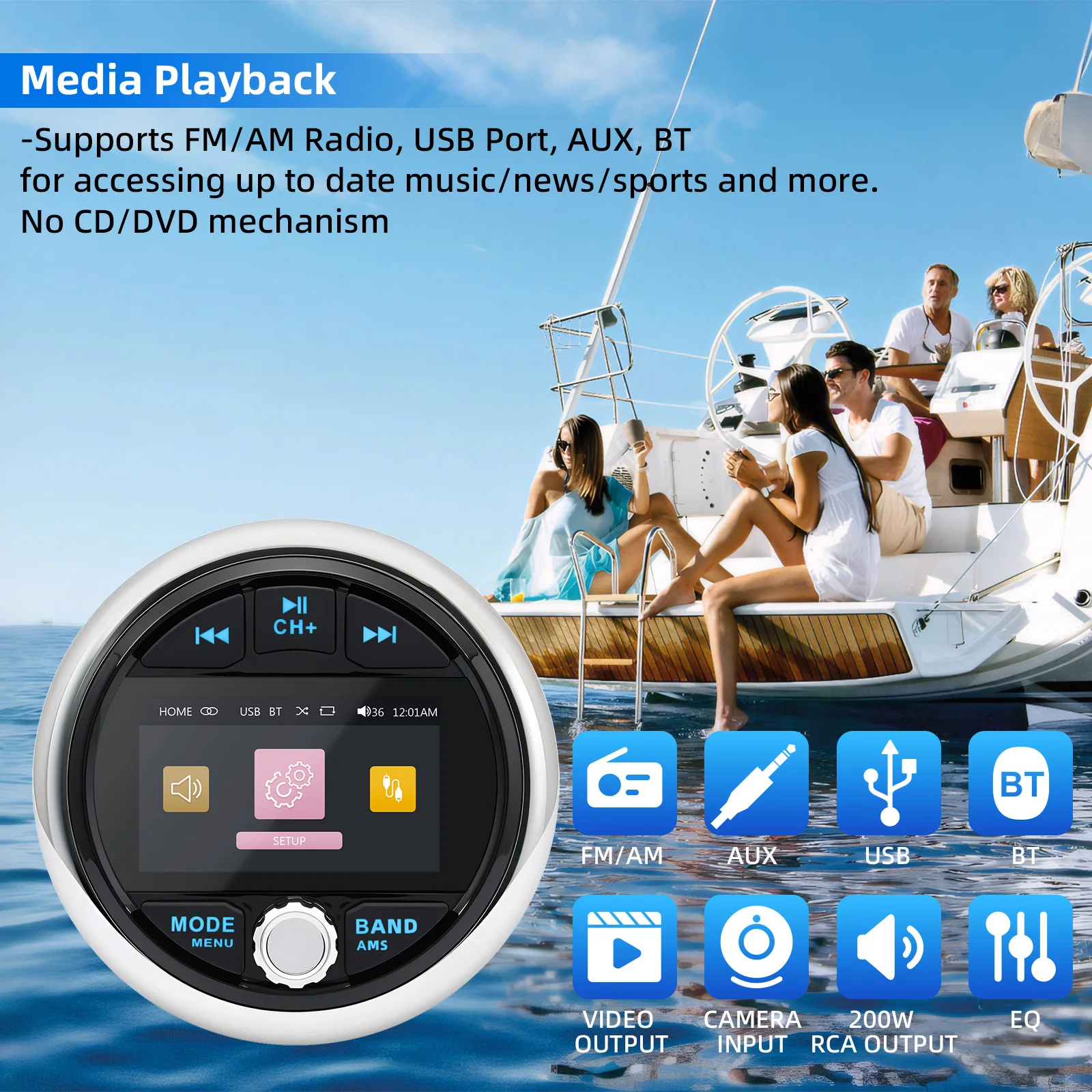 Marine Stereo Waterproof IPX5 Boat MP5 Radio Player Bluetooth-compatible FM AM RDS Audio For Yacht ATV UTV Cart Motorcycle
