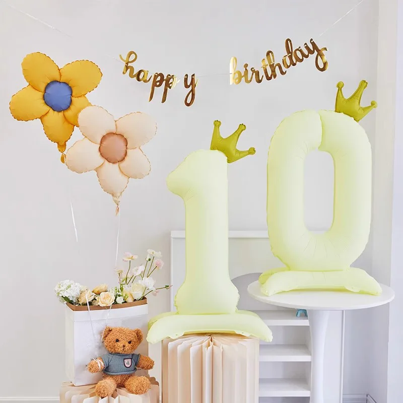 40" digitaler Kronenballon aus Aluminiumfolie mit Sockel, Geburtstagsdekoration, stehende Ballons, Partydekoration für Jungen und Mädchen, Blau und Rosa – Detail 8