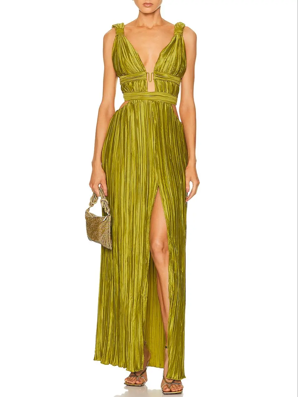 

New Women Summer Dress 2023 Sexy Sleeveless Velvet Retro Green Long Maxi Dress Elegant Split Beach Party Dress