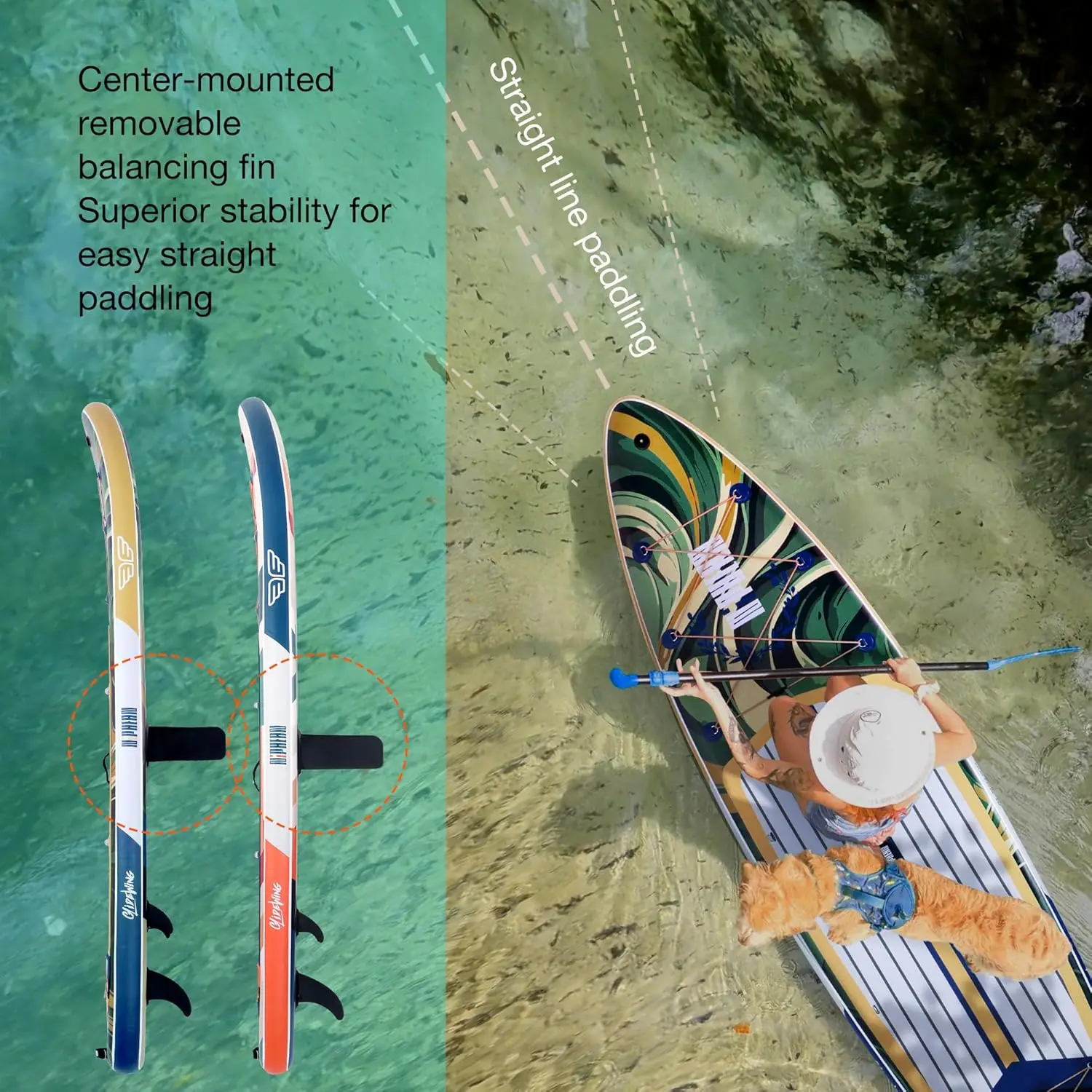 Board with Balanced Wing Design and Durable SUP Accessories, 11&rsquo; Stable Inflatable Paddle Boards for