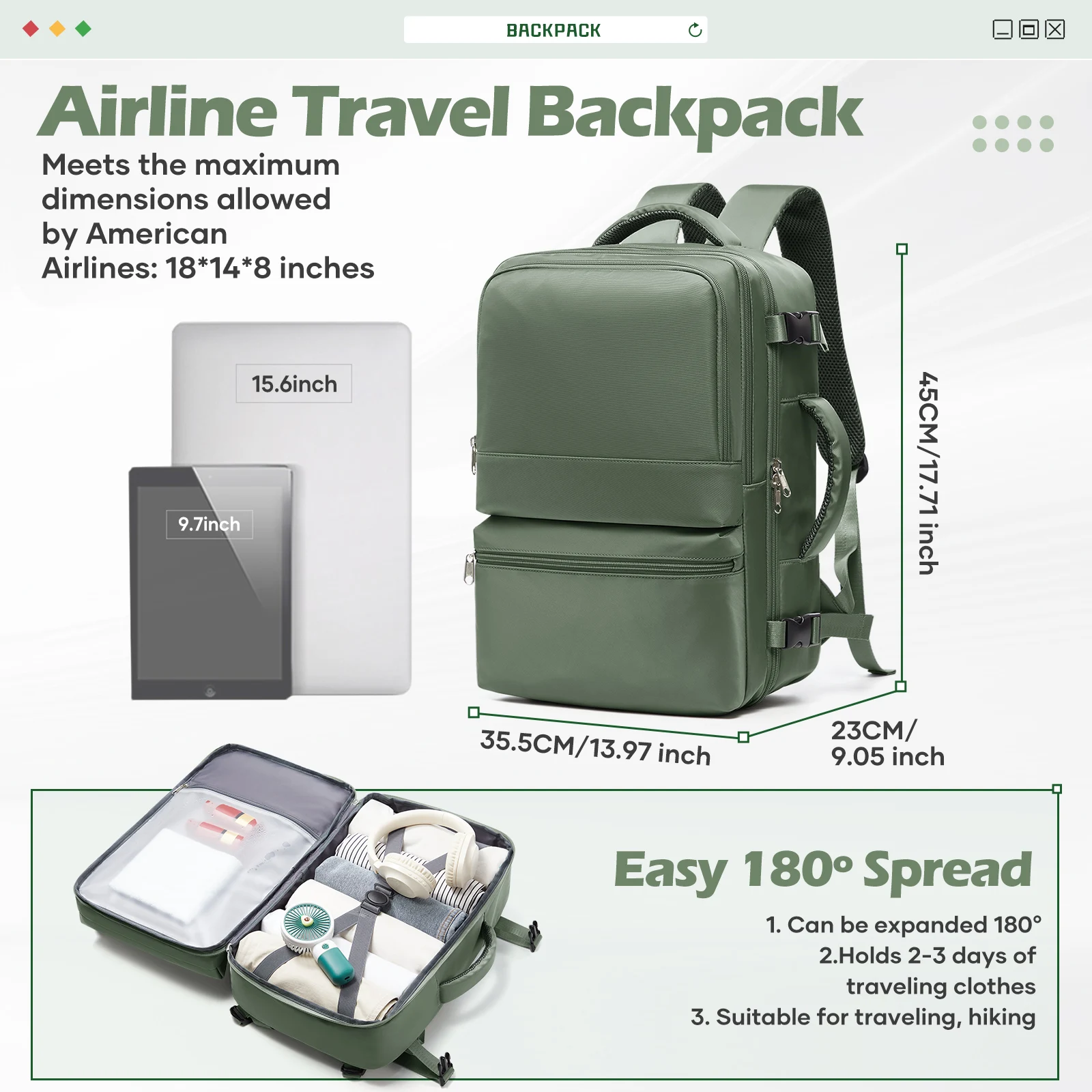 Short Distance Aircraft Cabin Travel Backpack 45x36x20 Hand Luggage Backpack Cabin Bag Aeroplane Carry-Ons, College Backpack