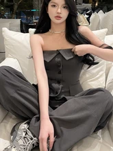  2023 Summer New High Street Sexy Off-shoulder Irregular Solid Color Camisole Women + Loose Casual Wide Leg Pants Two-piece Suit 