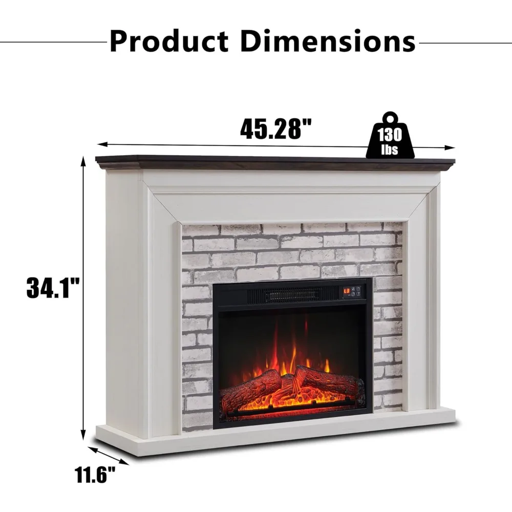 45" Flip Top Electric Fireplace W Mantel, Electric Fireplace Heater, TV Stand W Freestanding Electric Fireplace, Remote Control 2