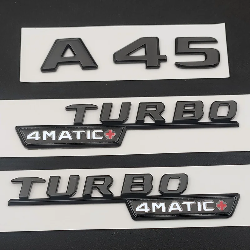 

3d ABS Black Car Letters Trunk Fender Side Badge Turbo 4matic Emblem Sticker For Mercedes A45 AMG W176 W177 Logo Accessories