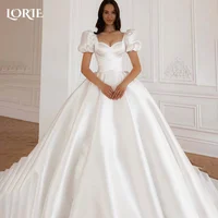 LORIE Elegant Women's Wedding Dress Satin Backless Puff Sleeve A-line Bride Gowns Smiple Bow Bride Party Dress vestidos de novia 1