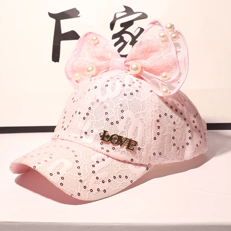

New Children's Baseball Hat Lace Cute Bow Snapback Cap Girls' Leisure Sun Hat