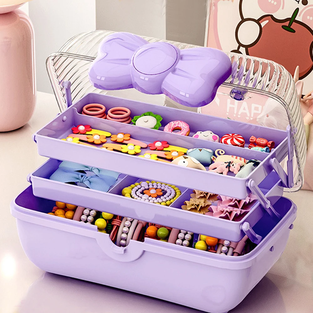 

Cute Pink Jewelry Box Bow Multi-layer Stationery Storage Box Headband Hairband Display Rack Card Storage Case Large Capacity
