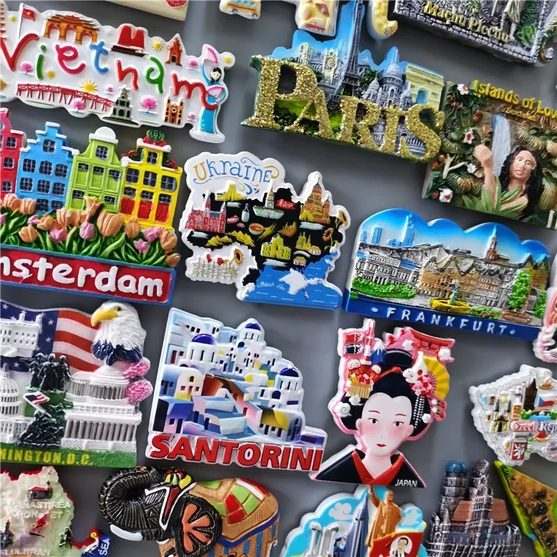 Magnetic Fridge Magnets Stickers Peru Israel Romania Thailand Frankfurt Czech Vietnam Korea Ukraine Paris Holland California Souvenir Home Decor