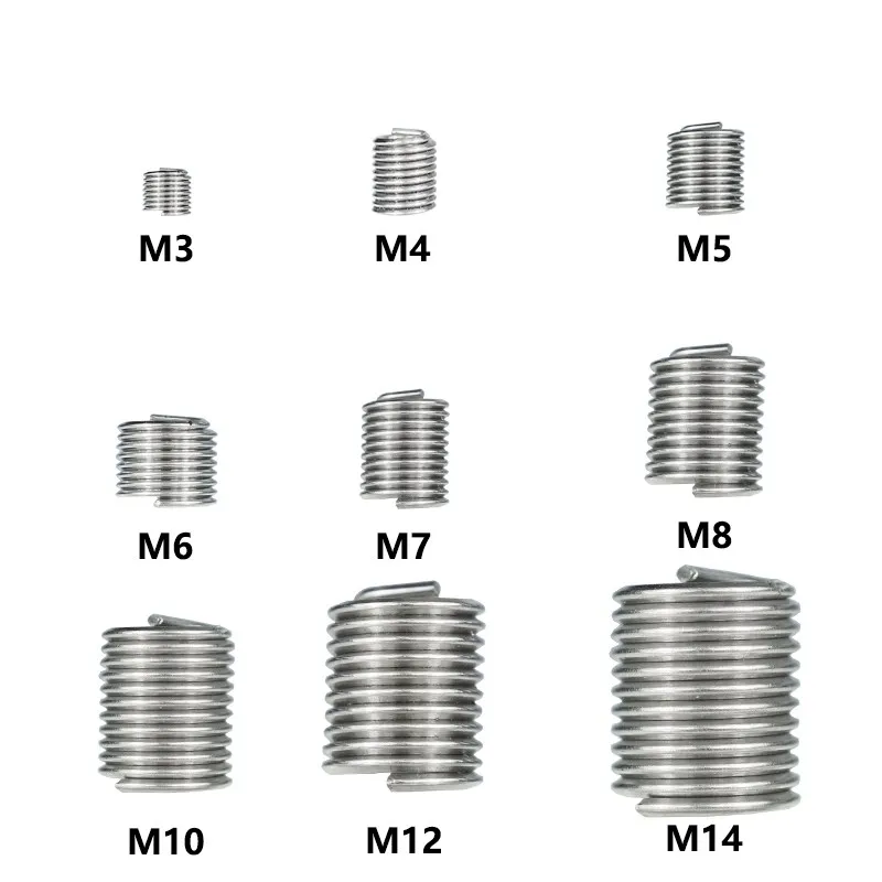 1 pc 스테인레스 스틸 나사 삽입 M3-M14 1.5D-2.0D 손상된 스레드 복원 도구 스레드 수리 삽입 키트