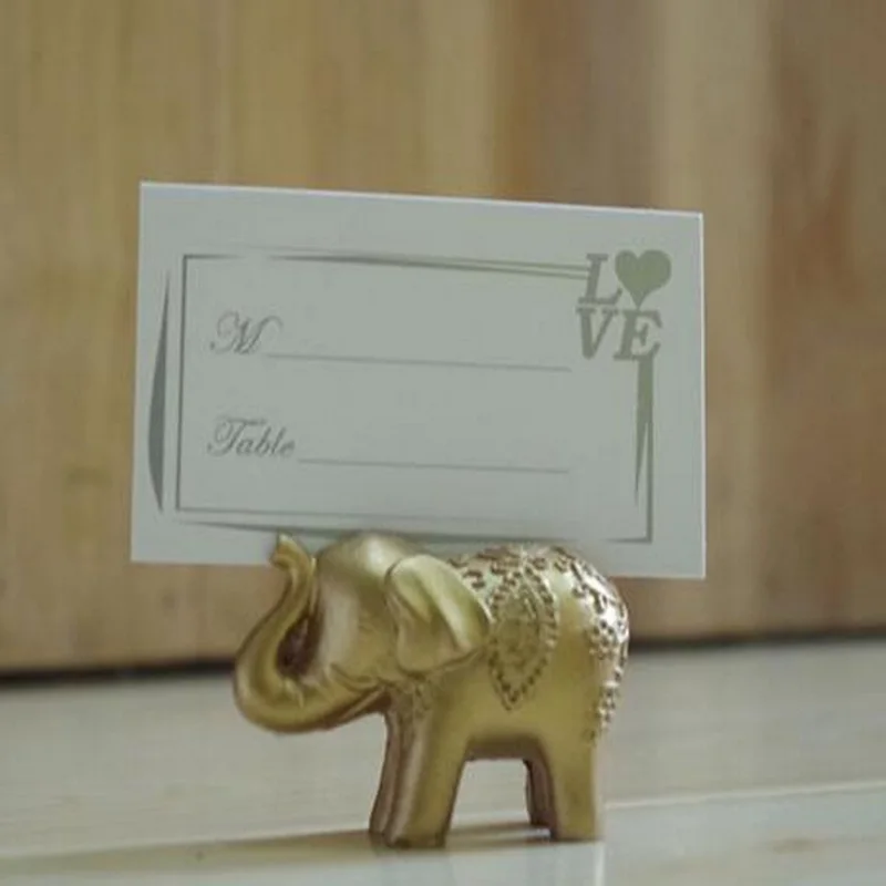 20Pcs Gold Lucky Elephant Place Card Holders, Name Photo Holder, Table Decoration Favors, Baby and Wedding Party Item