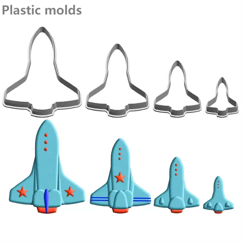 

Four Specifications Cartoon Spacecraft Space Shuttle,Plastic Mold,Cake Fondant Tools,Cookie Sushi and Fruits Cutters