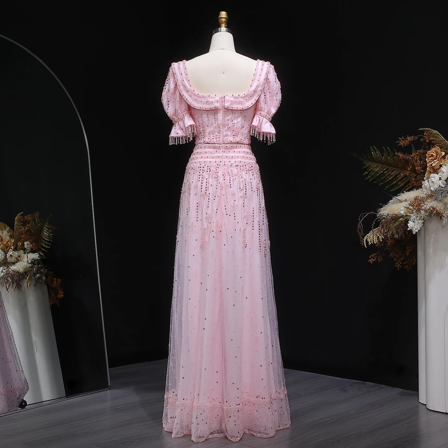 chinese dress ladies [FINAL Sale]Arabic peach-pink 3D Flowers Long Sleeves Evening Dresses SS295