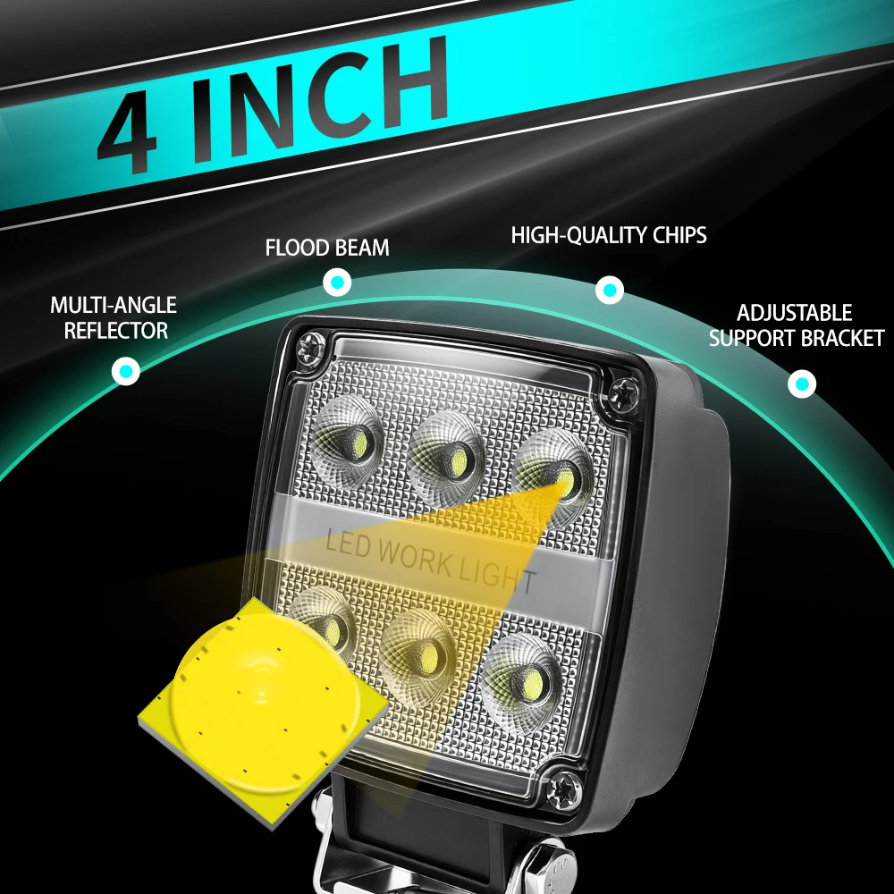 Ultra Bright LED Work Light Bar - 6LED, IP68, Flood Beam, 6000K White Light