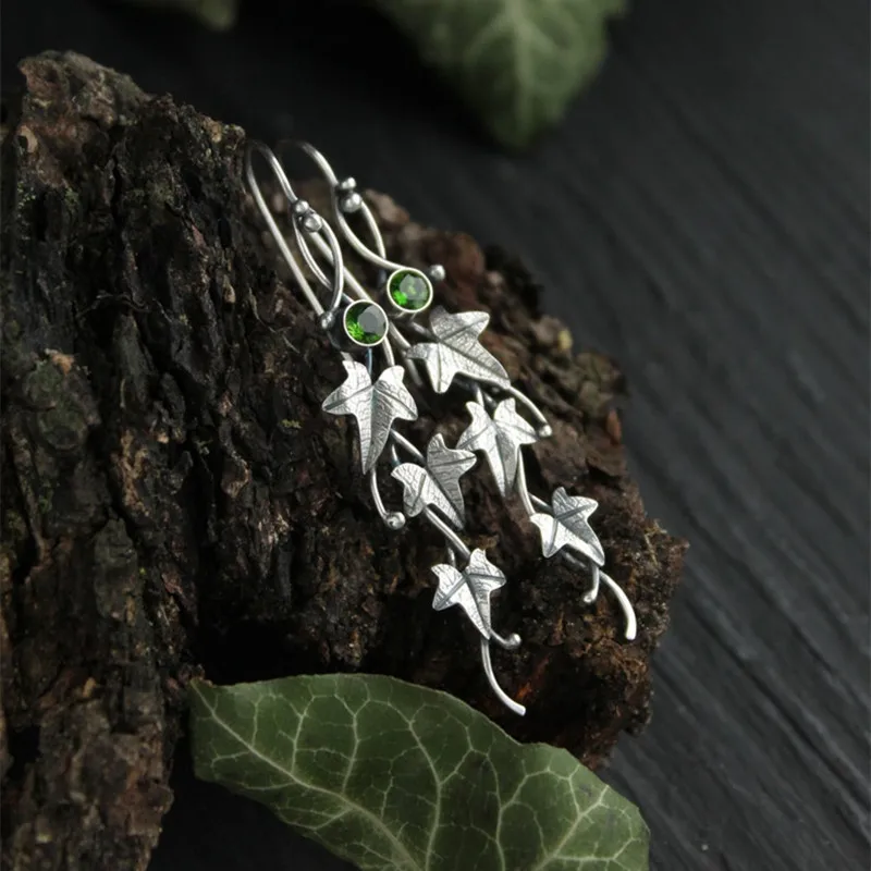 Stud Earrings Silver Ivy Elven Botanical Plant Leaf design earrings