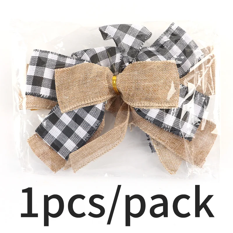 1 Pcs 23.8*22.9cm Christmas Plaid Handmade Bow Christmas Lootabgs Linen Bows New Year Christmas Tree Decoration Creative DIY