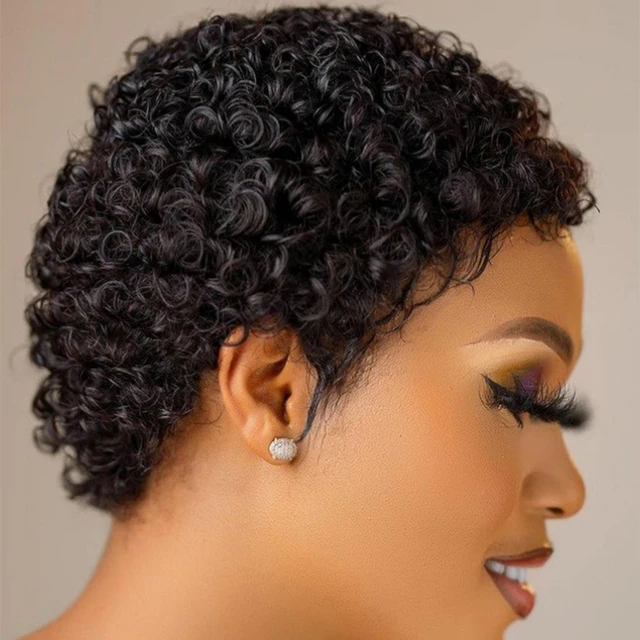 Short Curly Hair Wigs Pixie Cut Remy Brazilian Human Hair Wigs For Black  Women 180% Density Glueless Afro Kinky Curly Wig - AliExpress