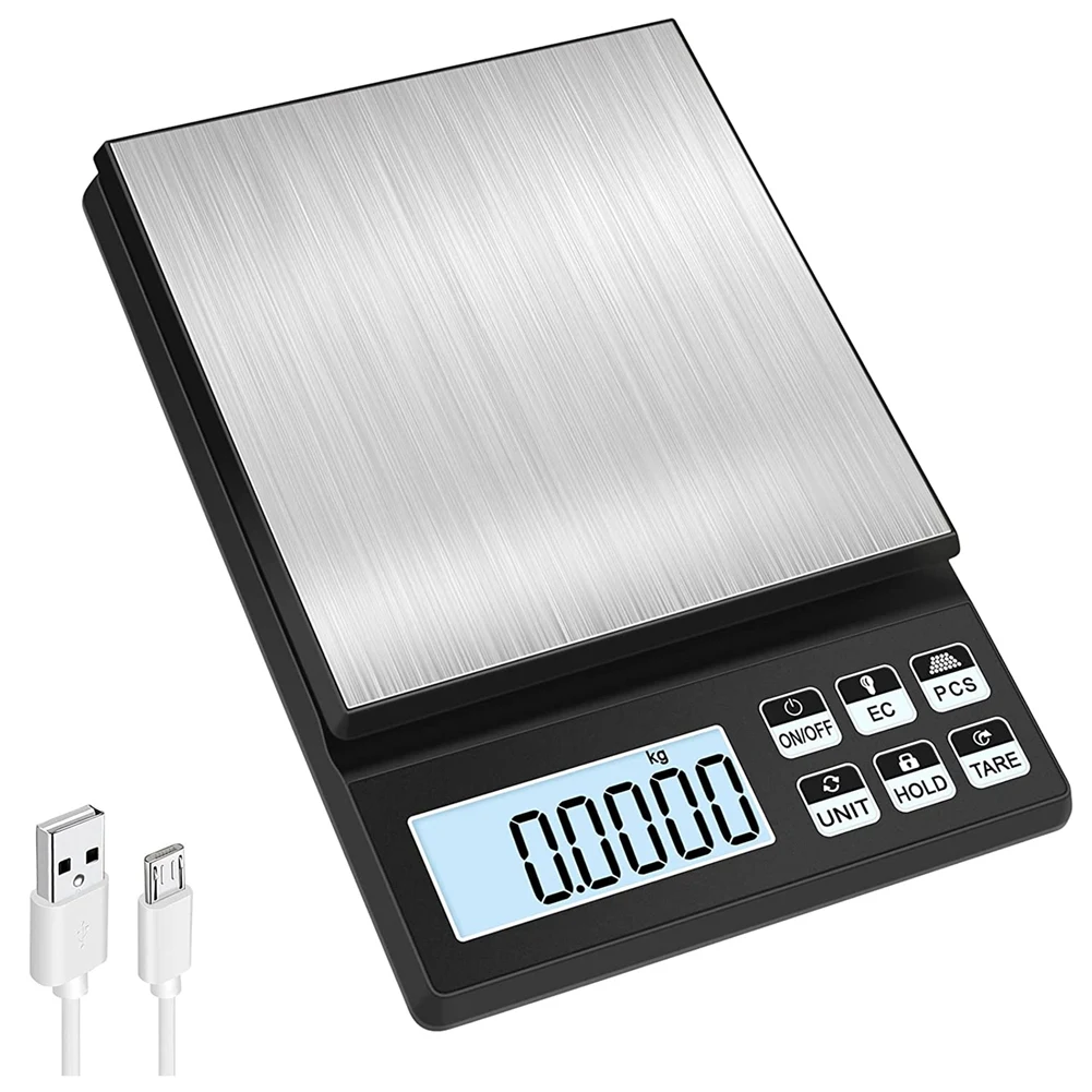 Báscula Digital de cocina, balanza de alimentos recargable de 5Kg/0,01G, báscula de cocina de alta precisión con pantalla LCD