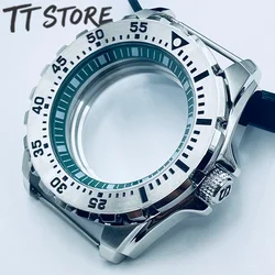 Silver Stainless Steel Watch Case with Black & Orange Ring Options - 44mm (Green)