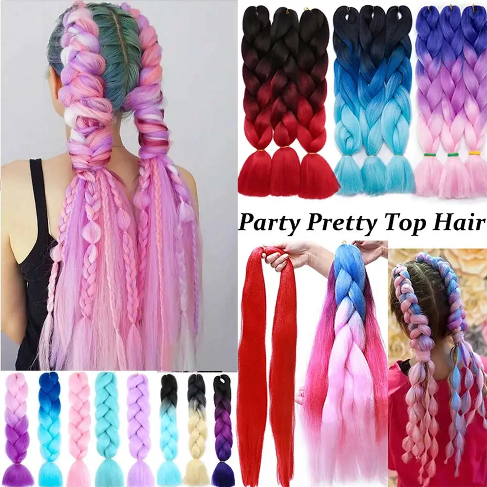 Synthetic Jumbo Braid 24 Inch Ombre Braiding Hair Extensions For Women DIY Cochet Hair Braids Purple Pink Yellow Blue Green