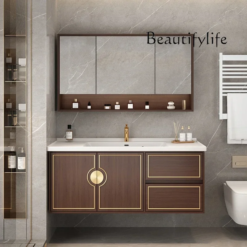 ceramic integrated basin smart bathroom washbasin bathroom Chinese cabinet combination oak