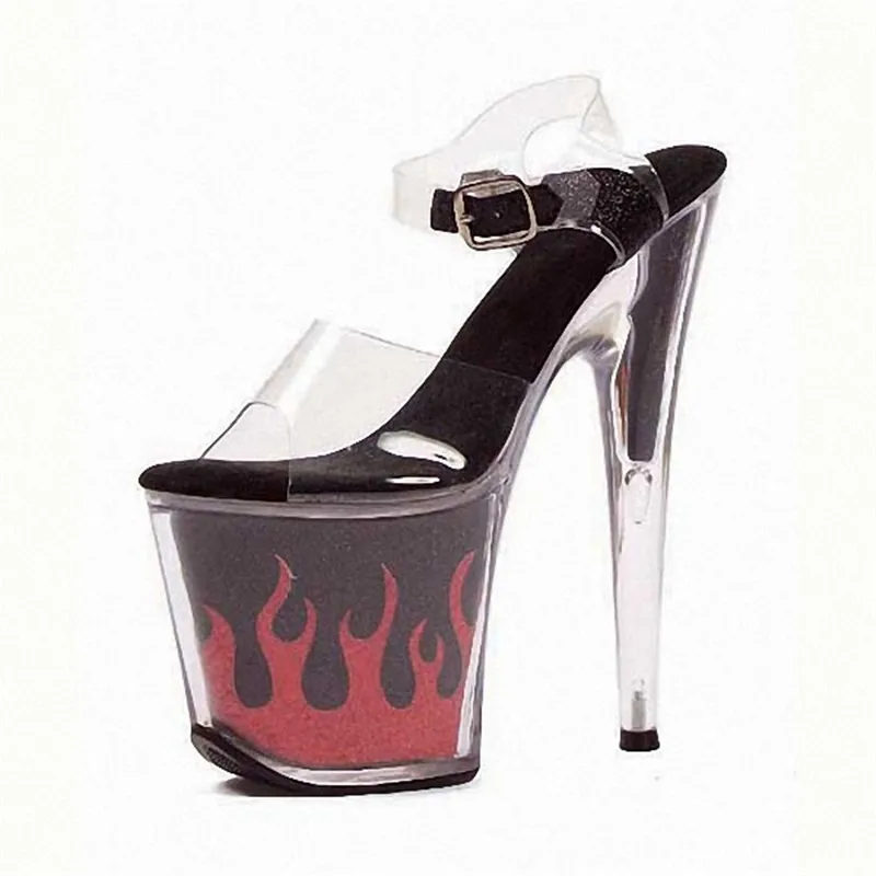 

Hot 8 "sexy clear flame-platform heels, flame-platform glass slipper, and 20 cm female exotic dancer dance shoes